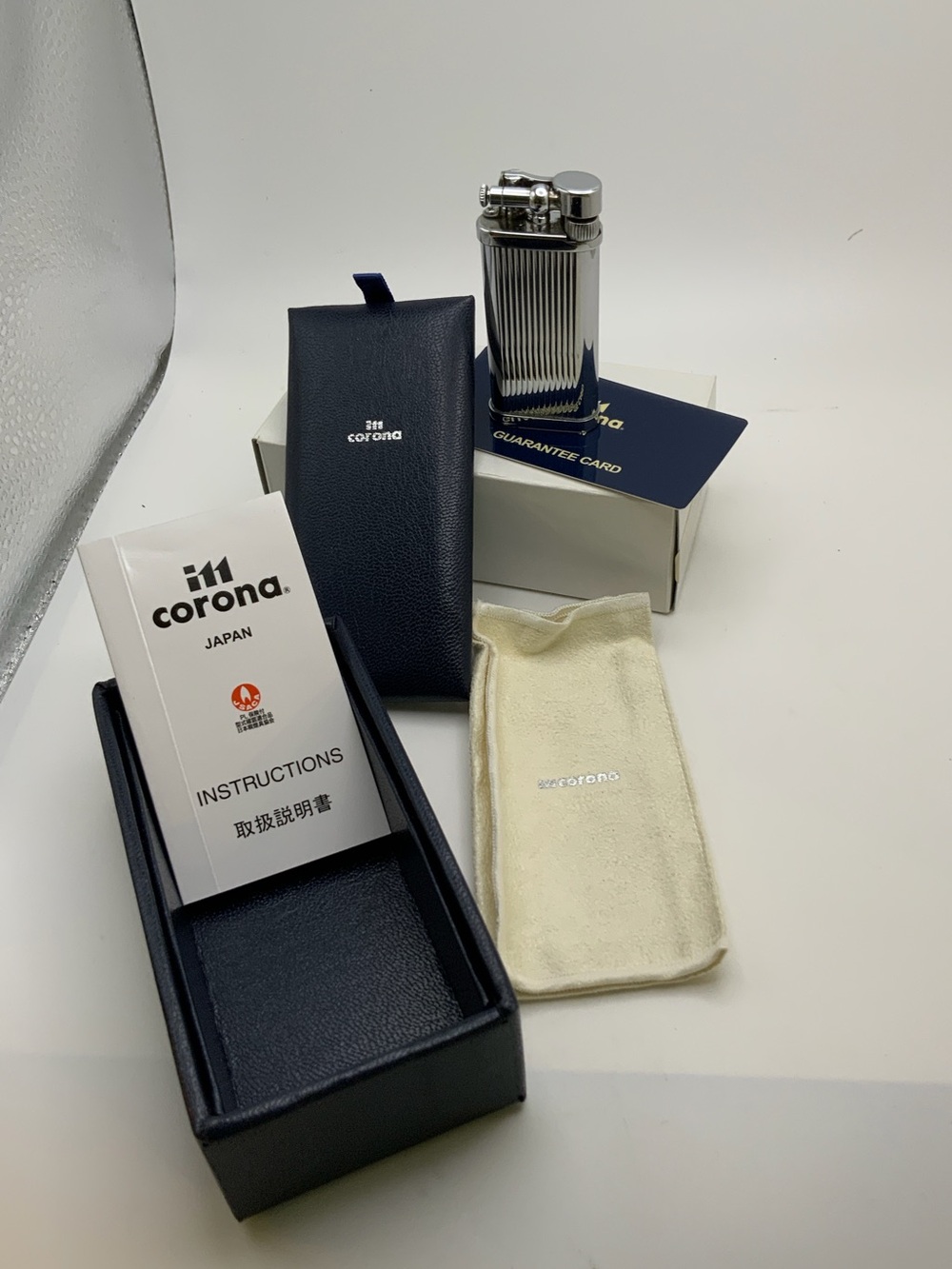 im Corona Silver Old Boy Pipe Lighter with Box and Papers